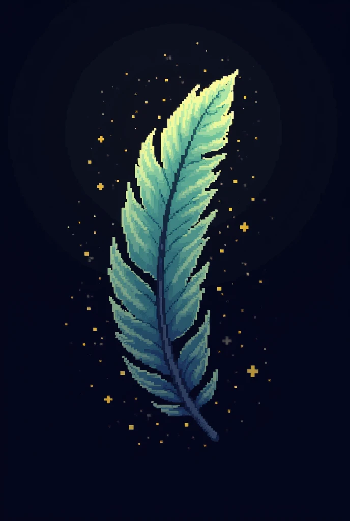 black backdrop, styled: pixel art 32 pixels, item a uncommon feather, some yellow sparkles