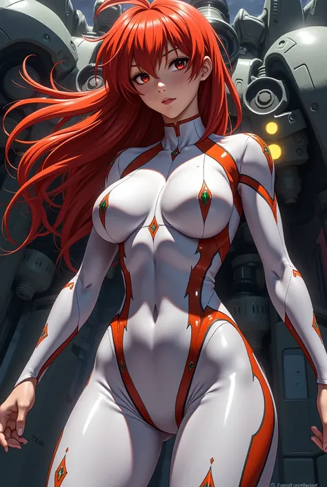 an intricate anime illustration of Asuka Langley of evangelion, with wide hips and small waist