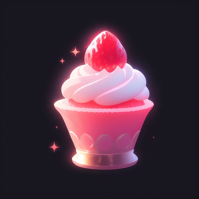 game icon institute, game icon, a single strawberry cupcake, strawberry on top, whipped cream, intricate details, black backgrou...