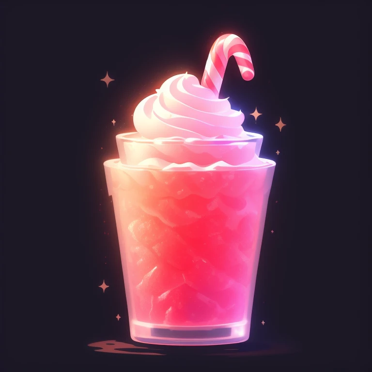 game icon institute, game icon, a single strawberry milkshake, strawberry on top, whipped cream, candy cane colored straw, intri...