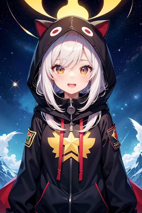 score_9, score_8_up, score_7_up, source_anime, 1girl, animal hood,attension,from forward, sky, happy,starry sky,upper body,