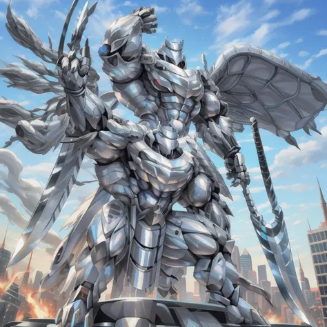 (masterpiece. official art. 8k. best quality. detailed full body. full body.)

(situation 1 : dominating Silver Samurai. Silver Samurai is over 1000 meters long. focus GIANT mechanical Muscular Silver Samurai is trampling the city. Looking down. macro. sto...