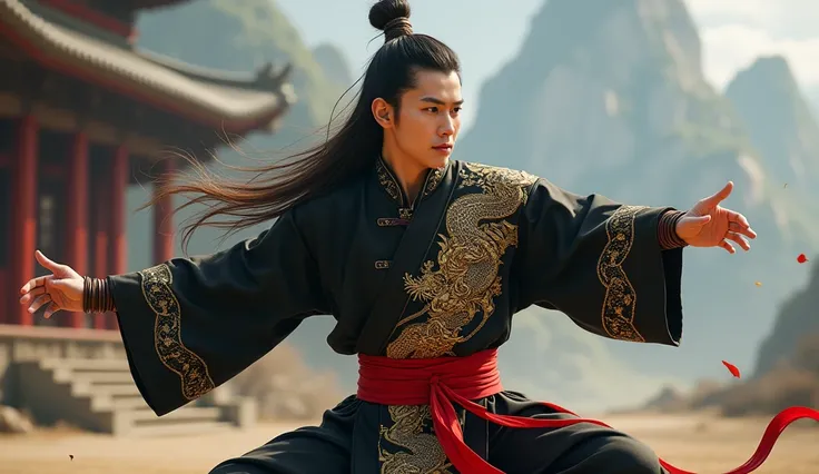 Name: Li Wei (Li Wei)
Appearance:
Age: 22 years Height: 1,78 m Weight: 70 kg Hair: therefore, long and tied in a traditional bun Eyes: light brown, with a bright glow of determination Clothes: Black kung fu uniform with gold details, inspired by the style ...