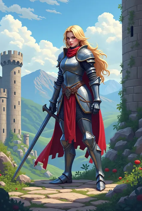 （masterpiece, high quality, Best quality），Pixel Art，Female Knight，blond