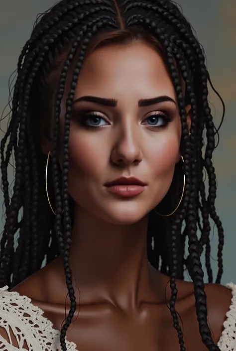 (masterpiece, better quality), deep ebony 1girl, beautiful face, loose braids, .