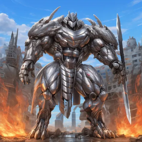 (masterpiece. official art. 8k. best quality. detailed full body. full body.)

(situation 1 : dominating Silver Samurai. Silver Samurai is over 1000 meters long. focus GIANT mechanical Muscular Silver Samurai is trampling the city. Looking down. macro. sto...