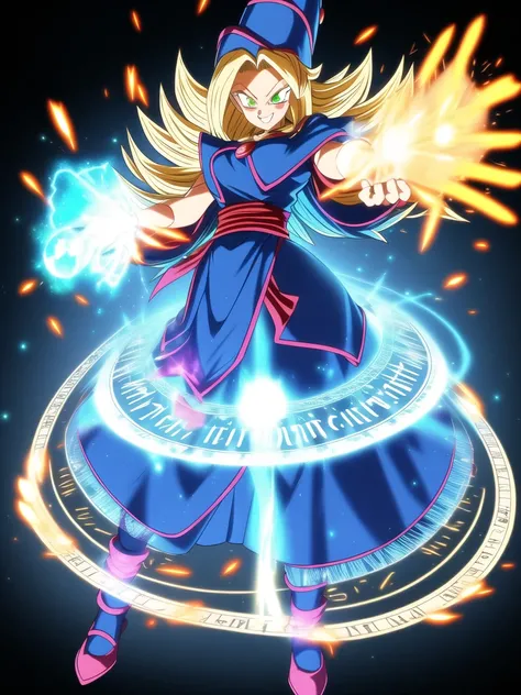 
dbsuper style, (extremely detailed CG unity 4k wallpaper),(masterpiece),(ultra quality),(ultra-detailed),(best illustration),(best shadow),(absurdres),masterpiece, best quality, cinematic light, 1girl, grin, dark magician girl, blonde hair, blue headwear,...