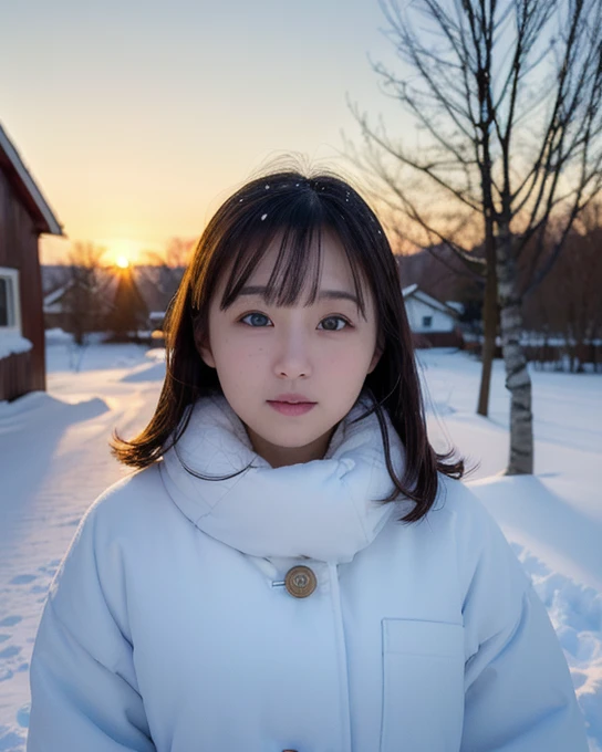 ((software: 1.4)), (software, Snow-covered birch, Old house, Sun in the background, 1 girl)), Ultra-high resolution, (Realistic: 1.4), RAW Photos, Please redeem, (photoRealistic stick), concentrated, Soft light, (()), ((Japanese)), (((Young Face))), (surfa...