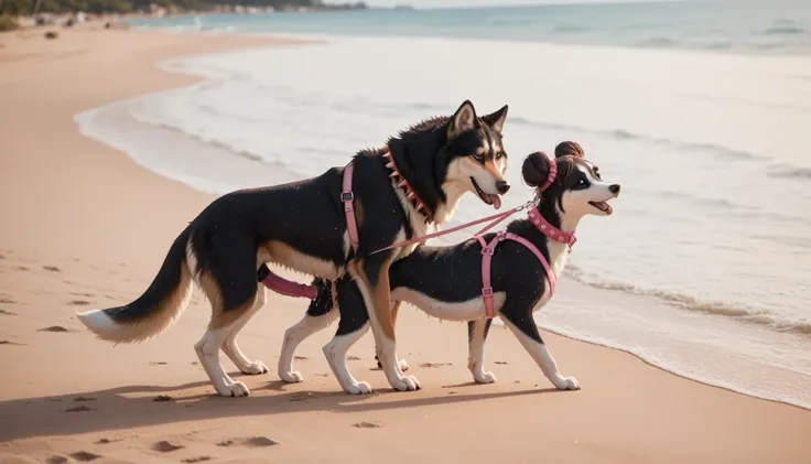 Two feral husky bitches penetrate each other face up using a harness on their wet pink swollen vagina strap on dildo pink collar, female buns beach orgasm females feral females female buns spiked collar male bitch females female buns super cute nsfw xxx fe...