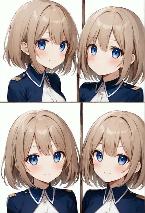 Three of her. Mirroring Clone Tomori Nao. Three of Tomori Nao. Anime girls Charlotte Tomori Nao. ,long light brown hair,to become uniform unique blue color eyes, I smile, Simple background, Great job, precise, Anatomy is correct, Best quality,   Side view ...