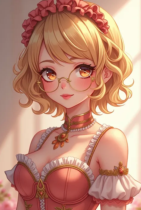 (best quality,4k,8k,highres,masterpiece:1.2) Anime girl tuxedo with curly hair, blond hair and round gold glasses, rose gold eyes. Guviz style art, attractive detailed art style, Charlie Bowater Style, 1 cute anime girl, detailed manga style, detailed anim...