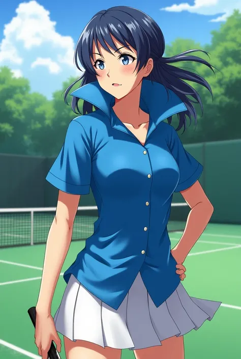 Fire Emblem, Lucina wearing a Blue Polo with a Massive Popped Collar while playing Tennis
