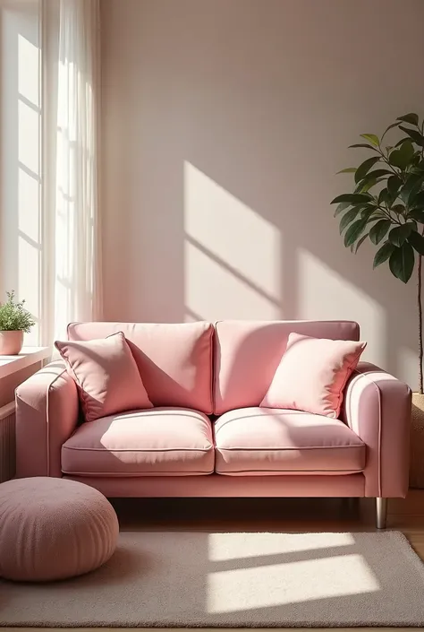 The atmosphere in the living room with a comfortable pink sofa