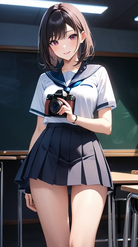 2Women, Mature Woman, ((In the classroom)), ((School Uniform)), RAW photo, (photoPractical: 1.37, Practical), Highly detailed Unity CG 8K wallpaper, 1 Girl, (((Perfect body: 1.1)), (Medium chest: 1.2), looking at the viewer, (((From the front)))), (HD Skin...