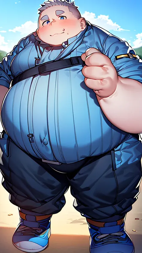 chubby morbidly obese immobile tall boy, giant belly hanging from waist, wide thighs, strong arms, man boobs (moobs), big moobs,...