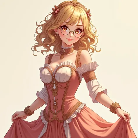 (best quality,4k,8k,highres,masterpiece:1.2) Anime girl tuxedo with curly hair, blond hair and round gold glasses, rose gold eyes. Guviz style art, attractive detailed art style, Charlie Bowater Style, 1 cute anime girl, detailed manga style, detailed anim...