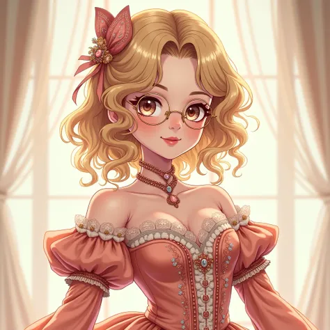 (best quality,4k,8k,highres,masterpiece:1.2) Anime girl tuxedo with curly hair, blond hair and round gold glasses, rose gold eyes. Guviz style art, attractive detailed art style, Charlie Bowater Style, 1 cute anime girl, detailed manga style, detailed anim...