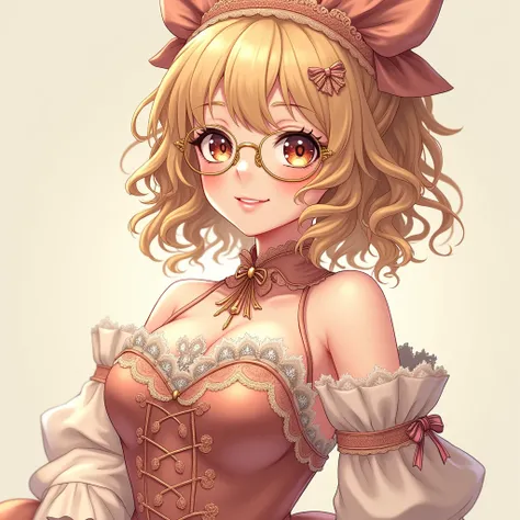 (best quality,4k,8k,highres,masterpiece:1.2) Anime girl tuxedo with curly hair, blond hair and round gold glasses, rose gold eyes. Guviz style art, attractive detailed art style, Charlie Bowater Style, 1 cute anime girl, detailed manga style, detailed anim...