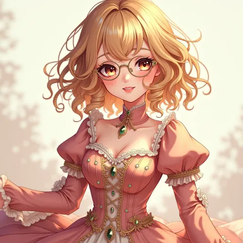 (best quality,4k,8k,highres,masterpiece:1.2) Anime girl tuxedo with curly hair, blond hair and round gold glasses, rose gold eyes. Guviz style art, attractive detailed art style, Charlie Bowater Style, 1 cute anime girl, detailed manga style, detailed anim...