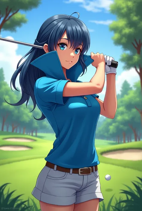 Fire Emblem, Princess, Lucina wearing a Blue Polo with a Massive Popped Collar Polo while playing Golf 