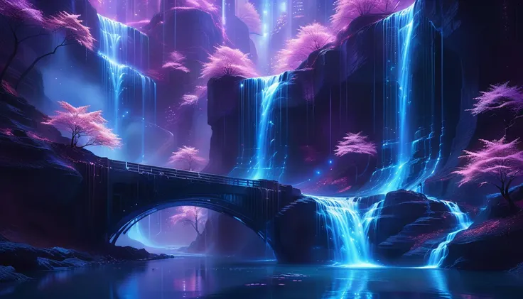 A Masterpiece In 32K Resolution, Supreme Quality, Super Detail, Official Art, Very High-Resolution 32K Wallpaper, Beautiful And Aesthetic, Ultra-Detailed Features, Awe-Inspiring Detail. An Enchanted Moonlit Waterfall - Butterflies Flutter Under The Light O...