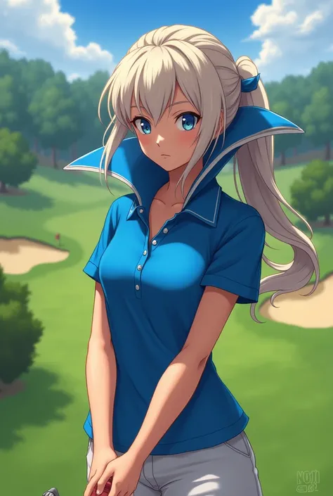 Fire Emblem, Princess, Lucina wearing a Blue Polo with a Massive Popped Collar Polo while playing Golf 