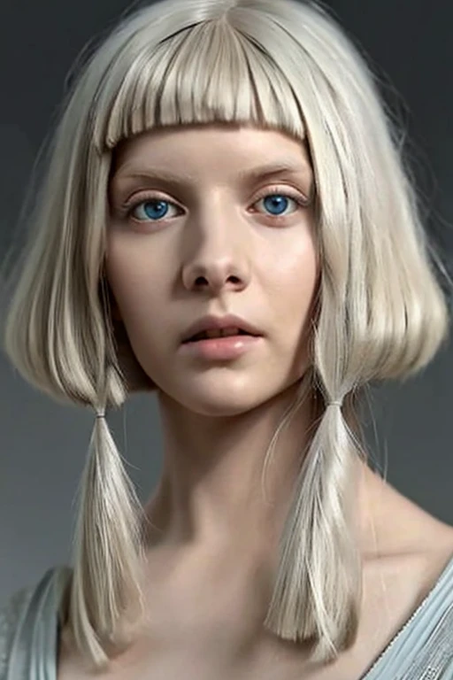 straight white hair and short straight bangs , (masterpiece:1.3), (8k, photorealistic, raw photo, the best image quality: 1.4), ...