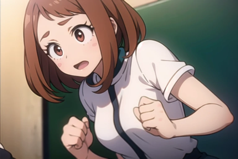 Ochaco Uraraka no bra shirt　Embarrassed
