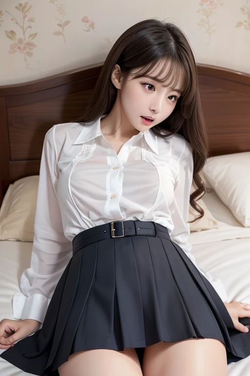 uniform、((()))、no makeup、high resolution、professional photography、high resolution、small breasts、、slim、please lie on your back on...