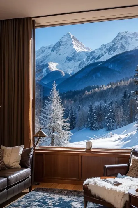 Winter atmosphere snowfall on mountains～Luxurious living room and soft jazz to relax--s 250--v 6.0