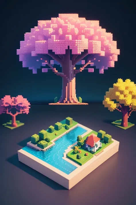 voxel,(3d big pixel art),(3d pixel art:1.2), (many elves\((chibi:1.5),living everyday life,eat food,laundry,talking to each othe...