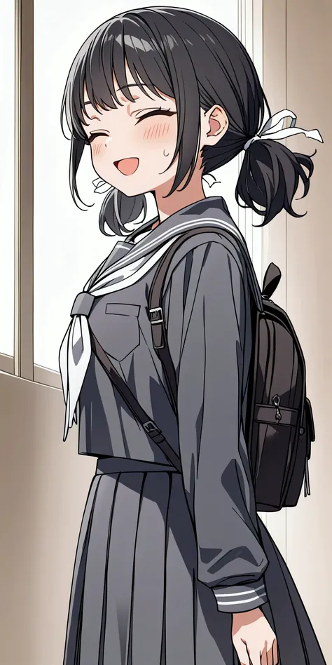 High resolution, 8k, best quality, masterpiece, ultra detailed, anatomically correct, masterpice anime, hentai, game title image,
1girl, walking, 15yo, short stature, curiosity face,
(black hair, white ribbons long (low:1.2) tiwntails:1.2), dark brown eye,...