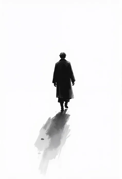 (Leave a lot of white:1.5)，white, White background, simple, minimalism, abstract,Freehand，Aesthetic，Black and white，Ink Painting，antiquity，man walking