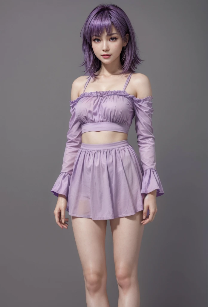 Ayane, purple hair, (best quality, ultra-detailed), (realistic:1.37), beautiful and detailed face, ultra-realistic texture, delicate face, delicate body, red lipstick, long-lasting colors. high definition, 8K. expression with a sexy look