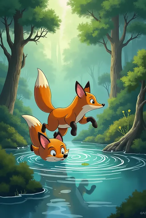 A fox catching an eel, Ghibli style