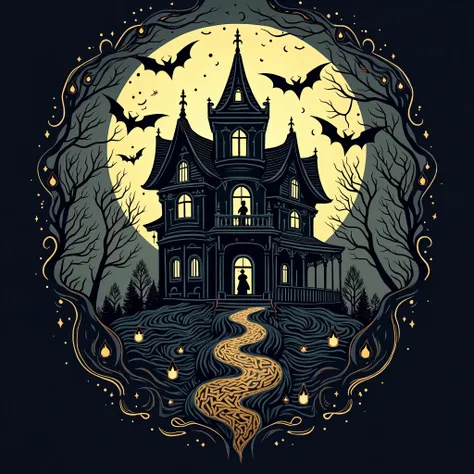 halloween haunted house vector mandala, t-shirt design
