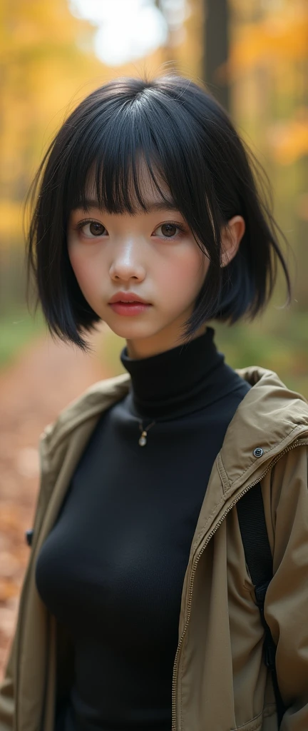 (8k, Photorealistic, Original photo, Highest quality: 1.4),Japanese idol-style beautiful girl,1,Model,1 person,(Short Bob),(Black Hair),(Knitted hat),She has her hair tucked behind her ears,Clear grey eyes,Long eyelashes,(piercings(small)),(Lip gloss),lips...