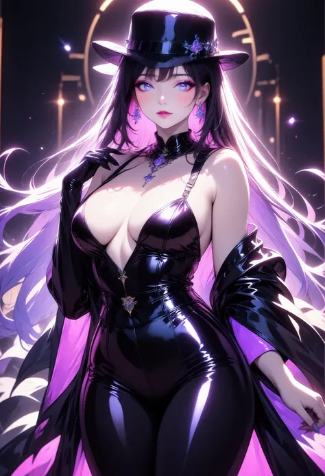 1 mature beautiful woman,(Best Quality,Extremely detailed depiction,Incredibly absurd high definition,Anatomically accurate,Curvy Legs,Shiny skin,),(The Enchanting Thief:1.3),(Sexy phantom thief costume,tuxedo,Gentleman&#39;s hat,His eyes are covered with ...