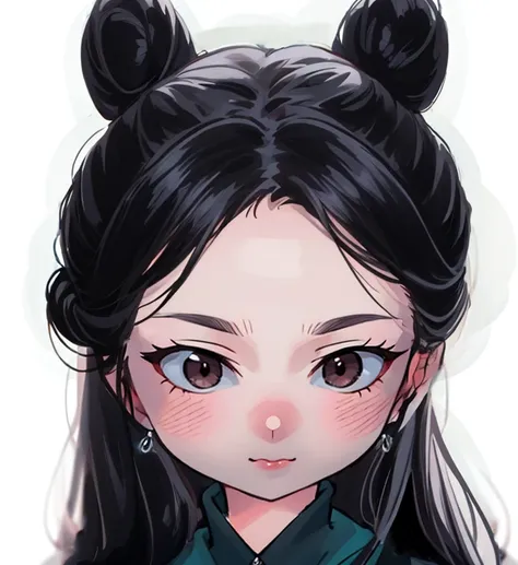 double buns hair style, (masterpiece:1.2),(best quality:1.2), looking at viewer, curious face, gothic, (shiny skin:1.2), (depth ...