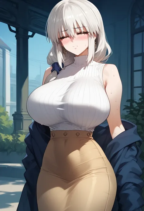 huge breasts、blush、sweat、in the heat、long white hair、braiding、uzaki_fortune、
{highest quality}, {so beautiful}, {very detailed},...