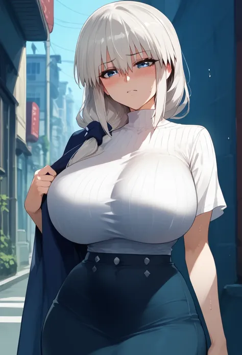 huge breasts、blush、sweat、in the heat、long white hair、braiding、uzaki_fortune、
{highest quality}, {so beautiful}, {very detailed},...