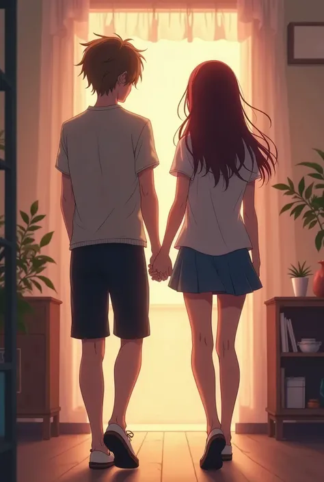 Anime couple having turning their backs on each other each one going to their bedrooms sad