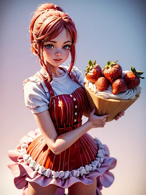 a cartoon woman holding a cake with strawberries on it, caricature illustration, caricature style, in cartoon style, charicature, realistic cute girl painting, caricature!!!, cake in hand, cartoon digital painting, cake, realistic 3 d style, cartoon style ...