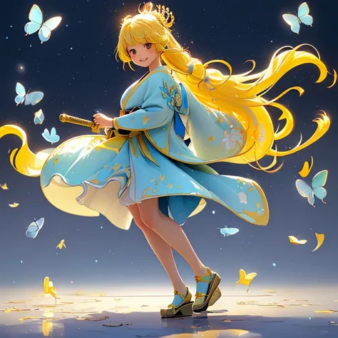 ((high resolution　yellow hair　long hair　goddess of victory　1 person　lonely　smile))　((blue butterfly　night　japanese style　old　shi...