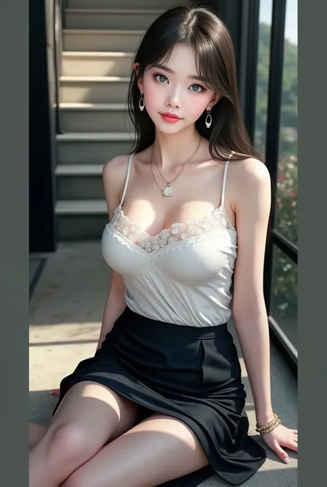 (((32K,Very high resolution, High level of detail, Precision,Masterpiece Girl 1))),RAW Foto & Realistic atmosphere,Beautiful dark blue eyes,detailed mouth,shiny lips,Detailed eyebrows,Soft white skin, that shines in every detail,,eyes drawn in detail、Very ...