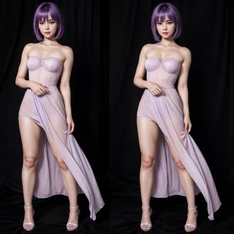 Ayane, purple hair, (best quality, ultra-detailed), (realistic:1.37), beautiful and detailed face, ultra-realistic texture, delicate face, delicate body, red lipstick, long-lasting colors. high definition, 8K. expression with a sexy look