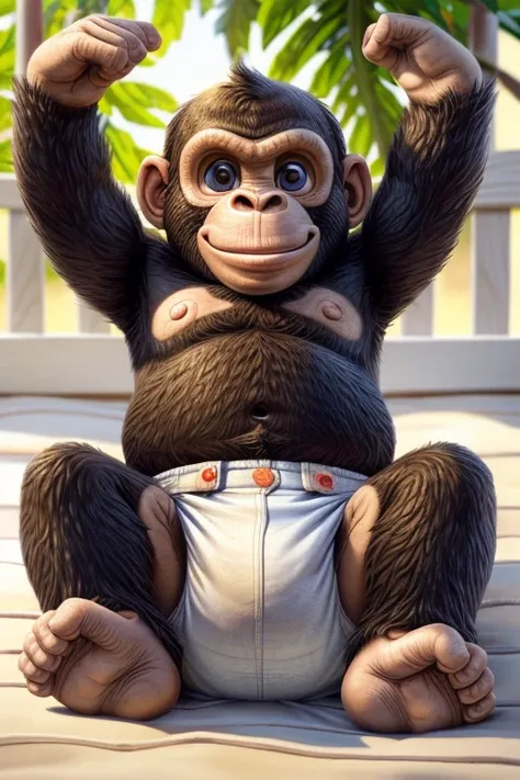 1 cheeky chimp family,1 baby chimpanzee,1 mother chimpanzee,1 father chimpanzee,thick diapers,adorable,playful,cute,mischievous,comical,detailed fur texture,expressive eyes and face,natural lighting,vibrant colors,highly detailed,photorealistic,8k,masterpi...