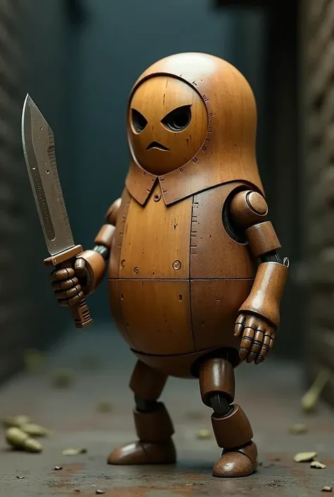 Matryoshka doll with arms and legs and a mafia doll-style knife