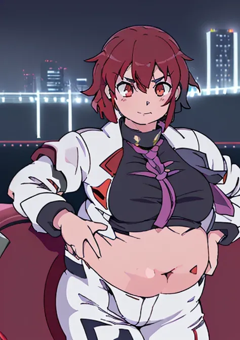 ((best quality, 4k, 8k, anime girl, masterpiece)), ((((beautiful extremely detailed face)))), (((beautiful eyes, red eyes))), cinematic lighting, ((perfect anatomy)), (((chubby, SSBBW, tall, thick legs, ultra thick, (((huge belly, round belly, huge bulging...