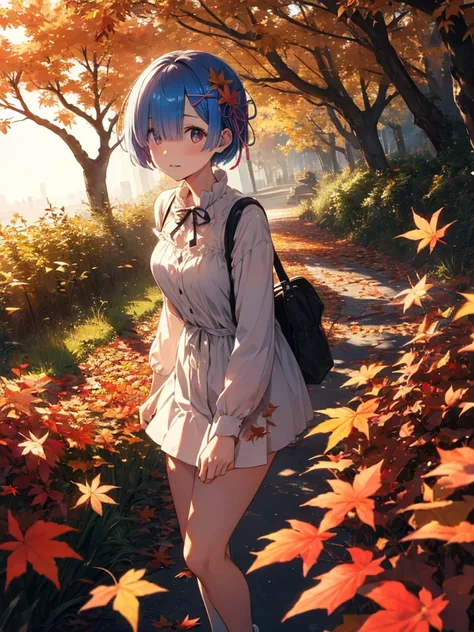 High resolution, masterpiece, Rem、autumn、autumn leaves